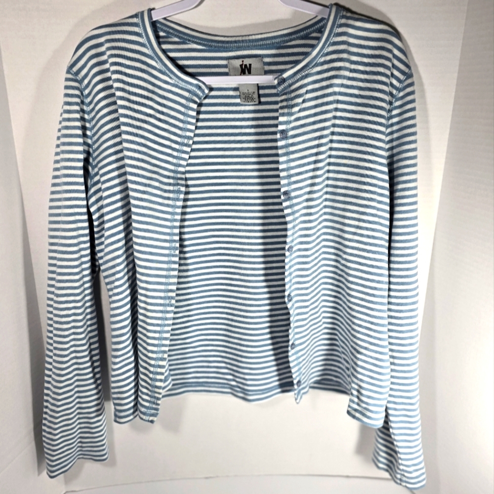 JW Large Striped Cardigan White & French Blue In EXCELLENT CONDITION